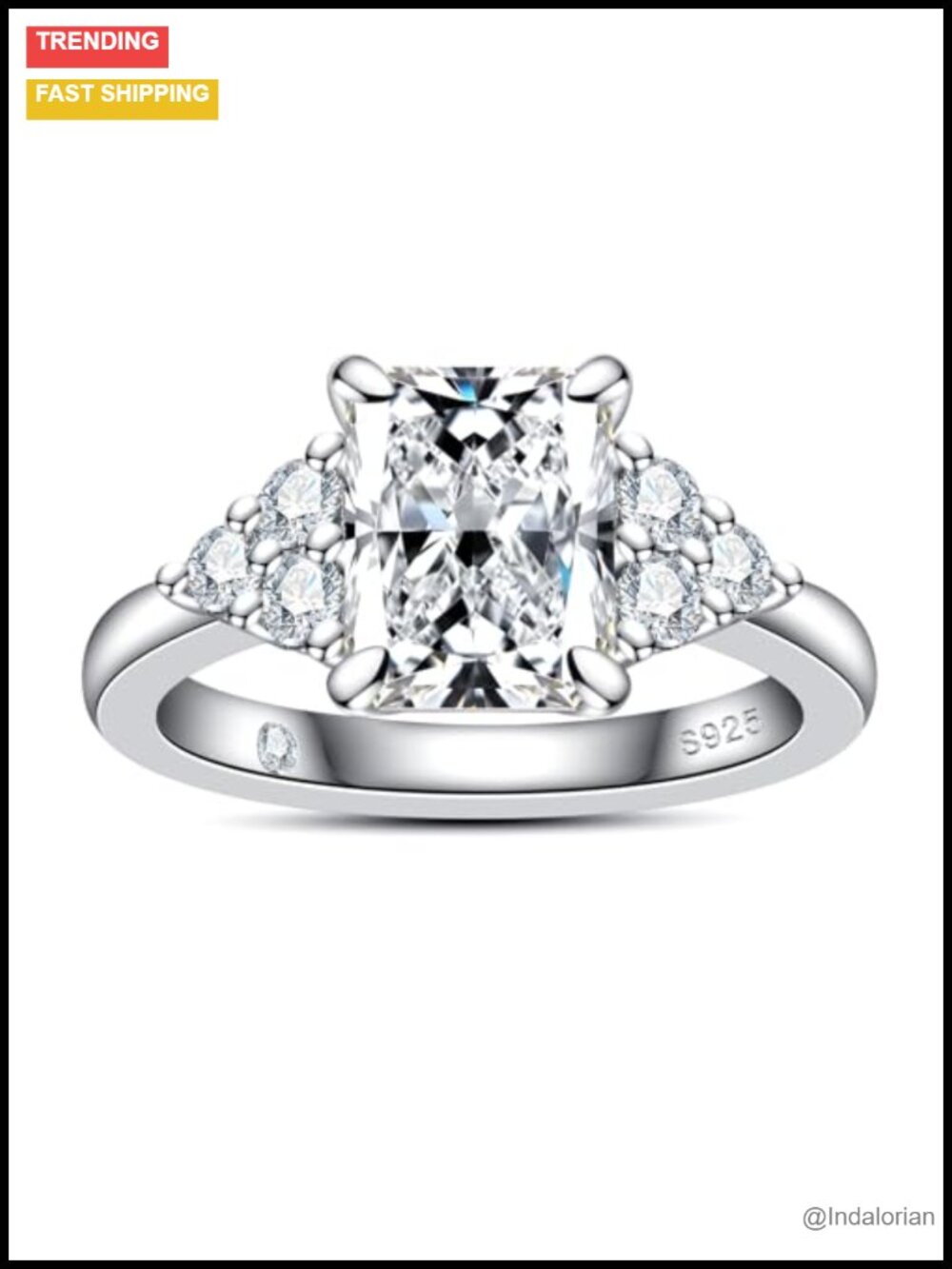 3CT Radiant Moissanite Engagement Ring 925 Sterling Silver Wedding